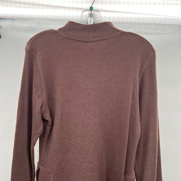 Mono B Women's Long Sleeve Mock Neck Ribbed Top Brown Size Large Vented Sides - Picture 6 of 8